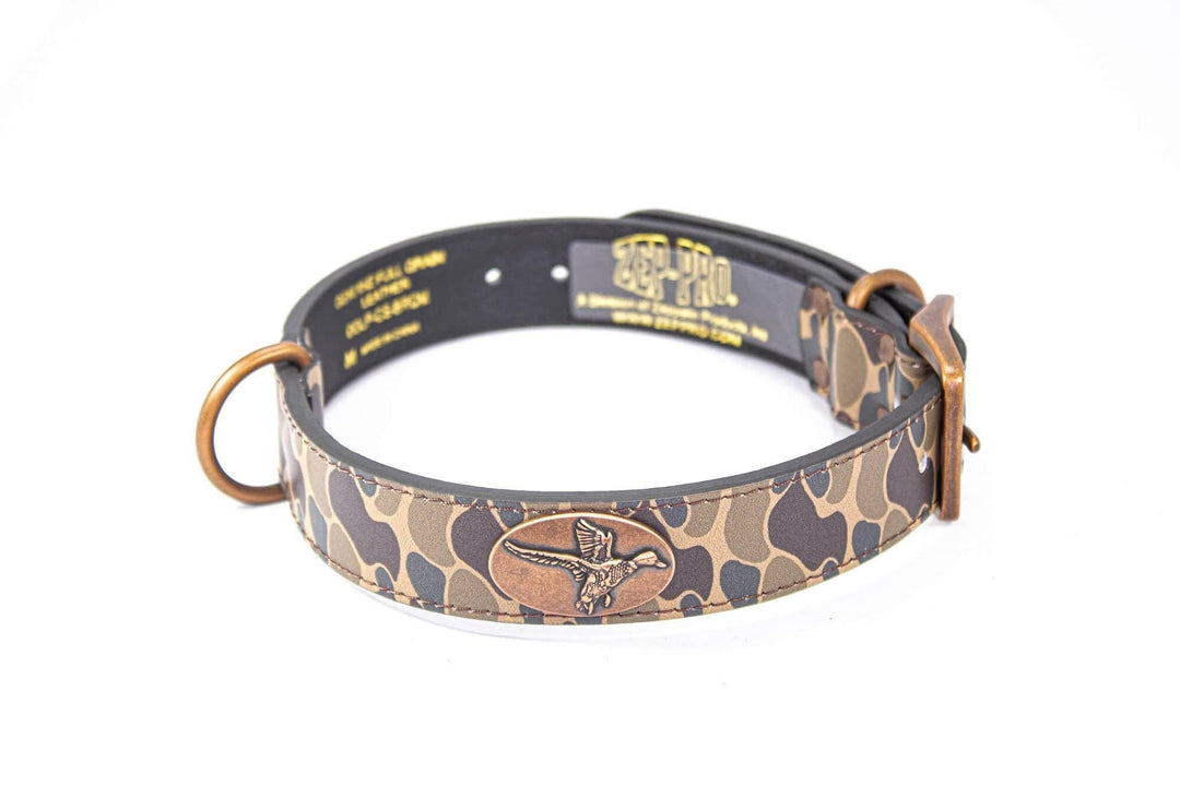 Zep-Pro - Mallard Hunting Old School Camo Leather Dog Collar: Medium 17"-21"
