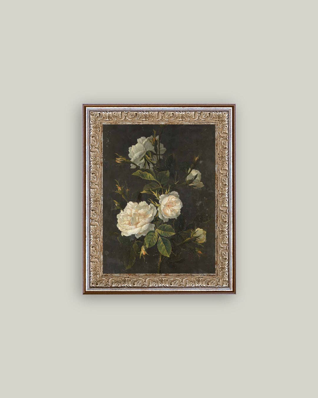 Petal Lane Home - Moody Still Life Rose Framed Antique Art: 12x16