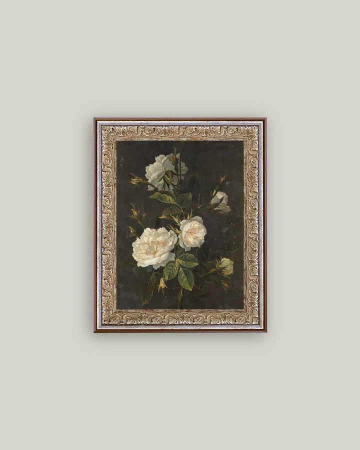 Petal Lane Home - Moody Still Life Rose Framed Antique Art: 12x16