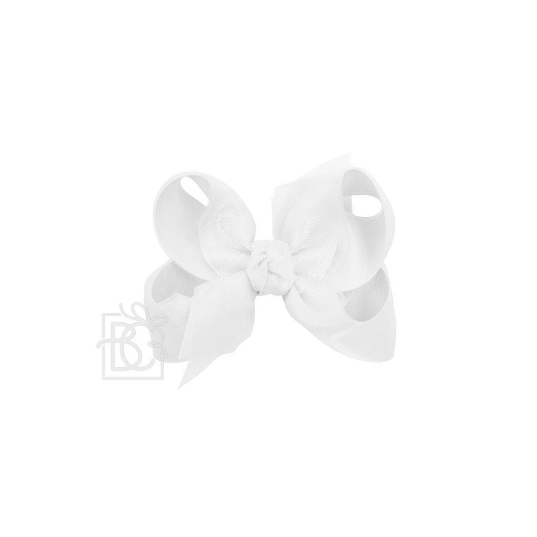 Beyond Creations, LLC - LAYERED ORGANZA/GROSGRAIN BOW ON CLIP: 4.5" Large - 1.5" Ribbons on Alligator Clip / ANTIQUE WHITE