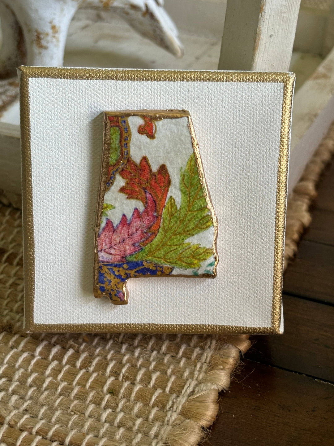 Rouge 225 - State of Alabama Tobacco Leaf Canvas Art: Package in Cello Bag with Satin Ribbon