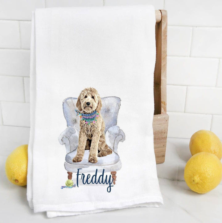 The Preppy Pineapple Home - Custom Goldendoodle Tea Towel: No Accessory / Chinoiserie Chair