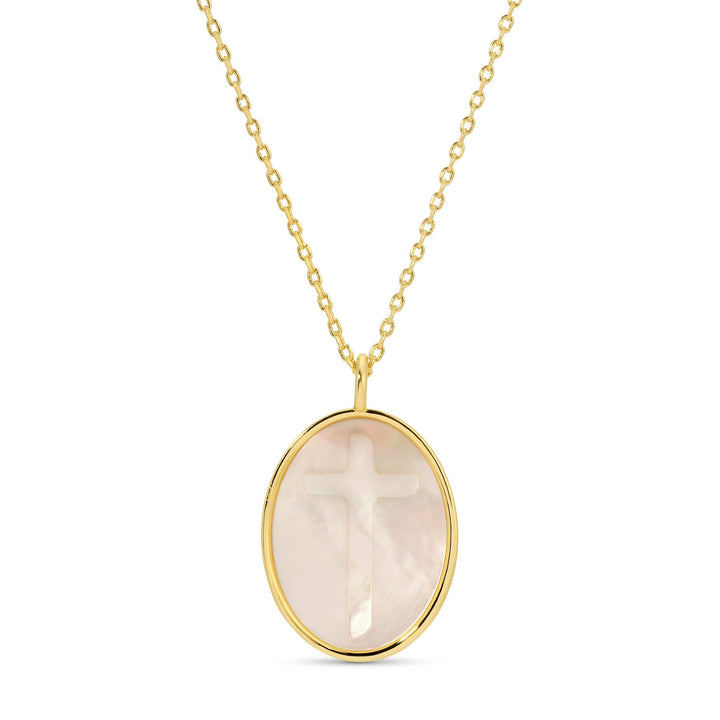 Splendid Iris - Cross Etched Shell Pendant Necklace