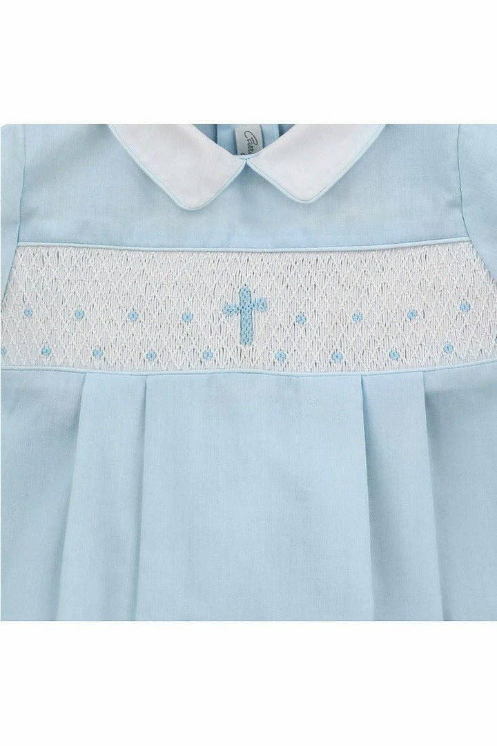 Julius Berger & Carriage Boutique - Boy Christening & Baptism Short Set – Hand Smocked Cross Blue by Carriage Boutique: 6M