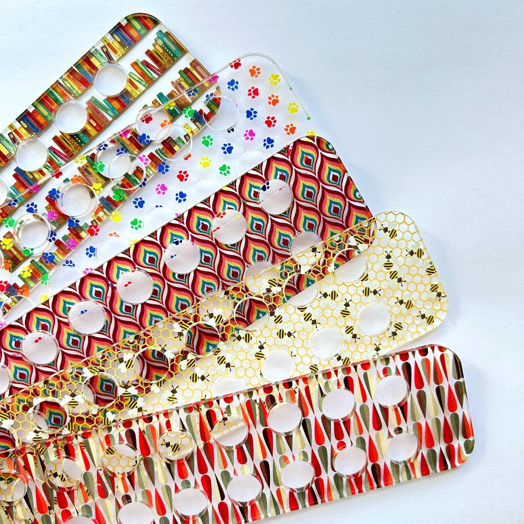 Snarky Crafter Designs - Books on a Bookshelf Embroidery Floss Organizer for 20 Colors | Reader's Transparent Thread Holder: Peacock Feathers