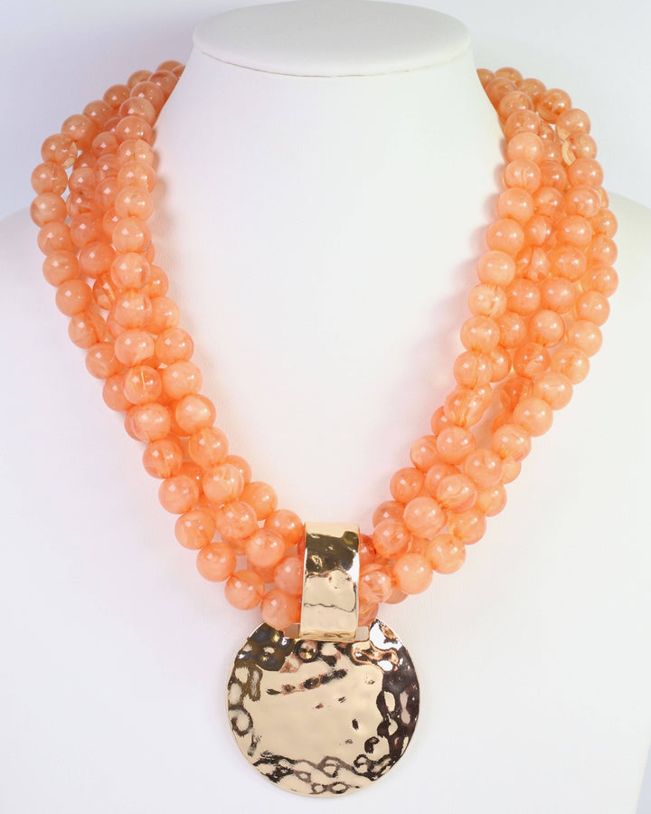 Caroline Hill - Laven Layered Beaded Necklace with Pendant Coral: Default