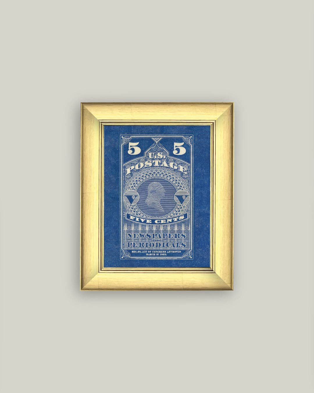 Petal Lane Home - US Postage 5 Cents Framed Antique Art: 6x8