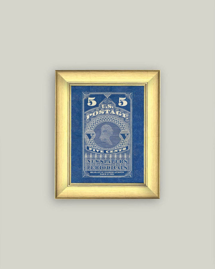 Petal Lane Home - US Postage 5 Cents Framed Antique Art: 6x8