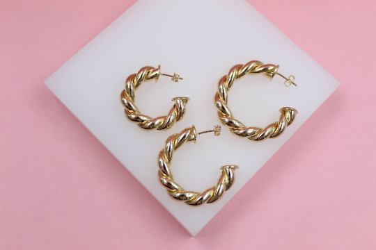 MIA Jewelry - 18K Gold 7mm Filled Chunky Twisted Open Hoop Earrings (J75)