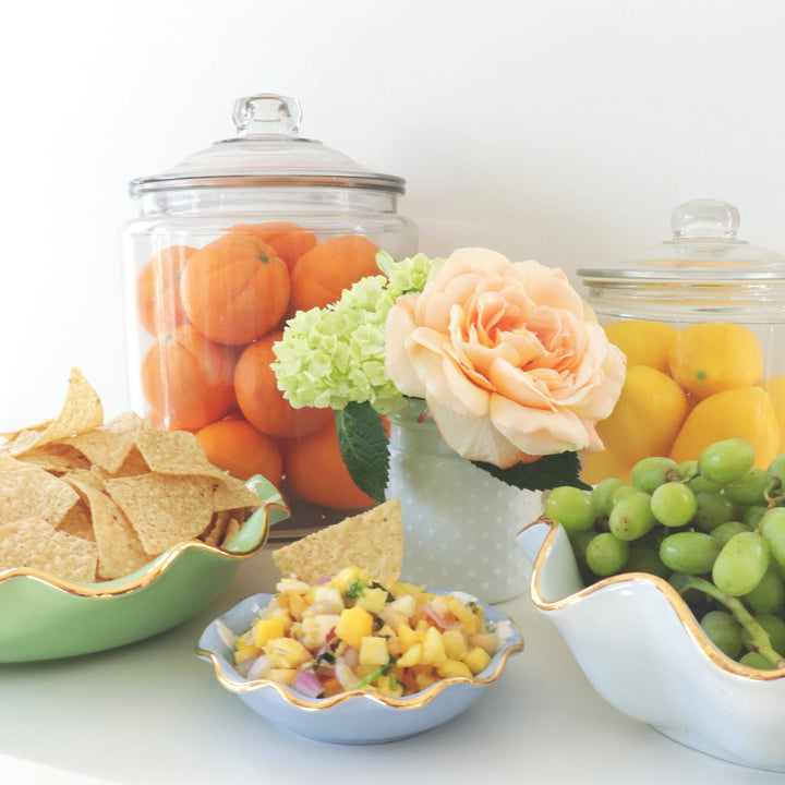 Lo Home by Lauren Haskell Designs - Chinoiserie Dreams Scalloped Bowls with 22K Gold Accent: French Blue / Large