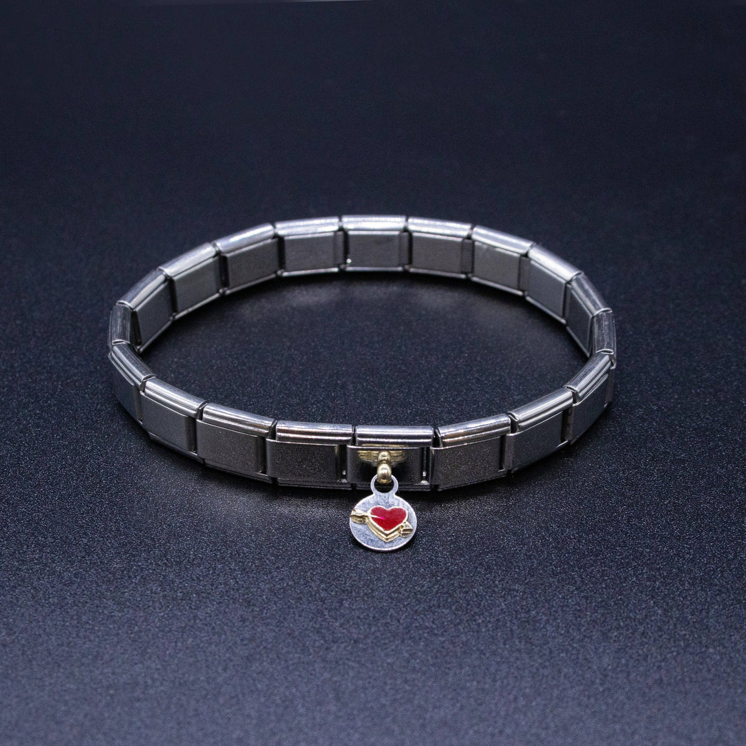 Natalia - Italian Charm Bracelet Charms - 9mm Heart w/ Arrow Links: Flat