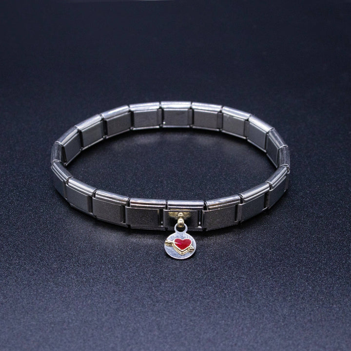 Natalia - Italian Charm Bracelet Charms - 9mm Heart w/ Arrow Links: Flat