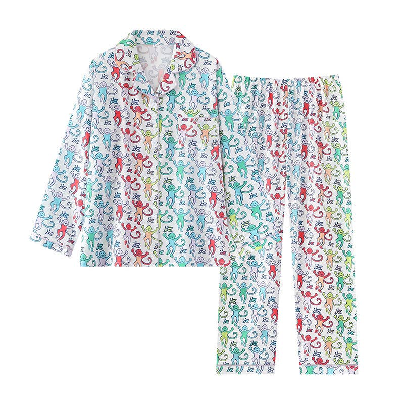 Rosa Clothing - Cute Comfy Monkey Print Long Sleeve Pajama Set: Blue