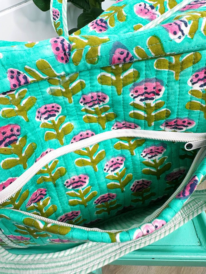Folklore Couture - Quilted Duffle Bag | Weekender Travel Overnight Bag | Aqua