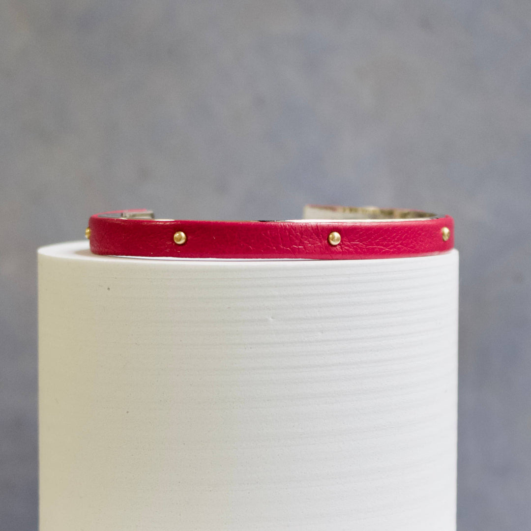 a.v. max - 1/4" Studded Leather Wrapped Cuff: Red/Gold