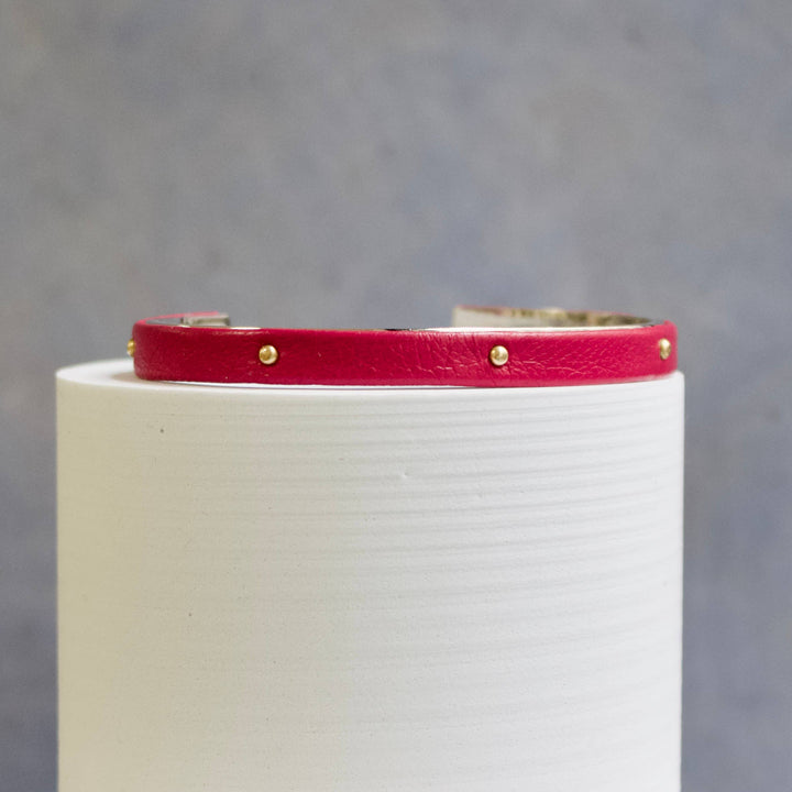 a.v. max - 1/4" Studded Leather Wrapped Cuff: Red/Gold