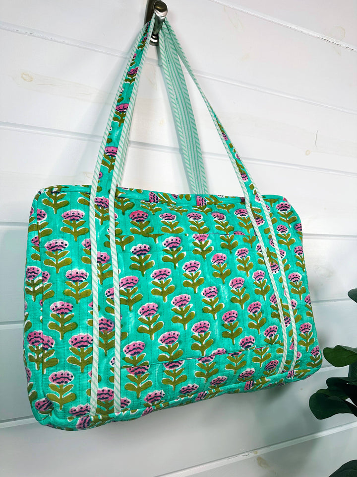 Folklore Couture - Quilted Duffle Bag | Weekender Travel Overnight Bag | Aqua