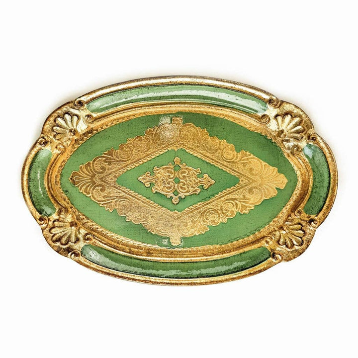 Florentine Carved Wood Oval Mini Tray-Basil Green