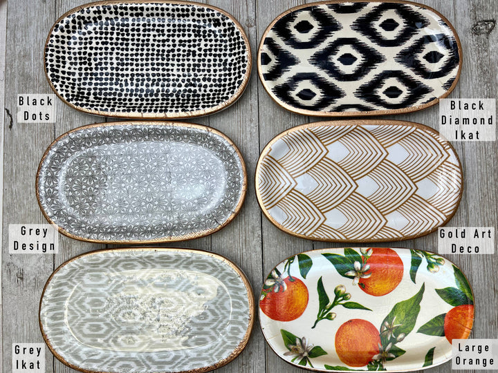 Ten Twenty Six Designs - Ceramic Jewelry tray- large: Grey Ikat
