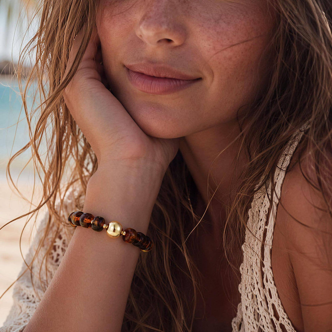 MKS America - Women Chunky Square Bead Bracelet With Gold Ball Detail: Grass_Green / M