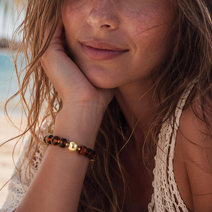 MKS America - Women Chunky Square Bead Bracelet With Gold Ball Detail: Pink / M