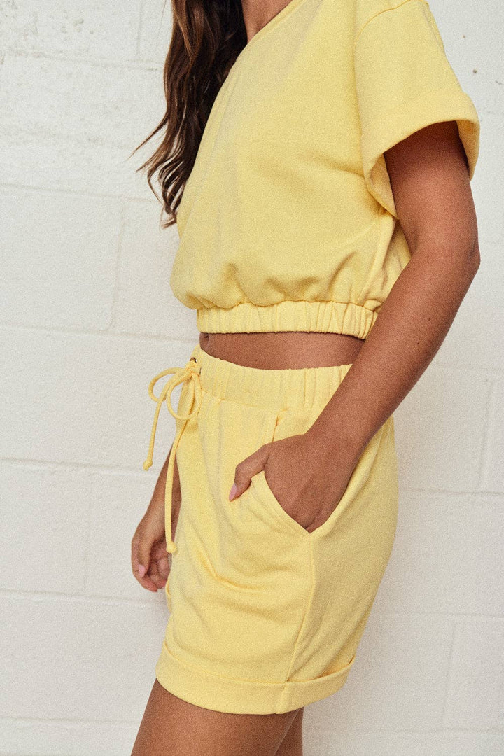 Papermoon - PX19514 - Cozy Short Sleeve Top and Shorts Set: BUTTER YELLOW