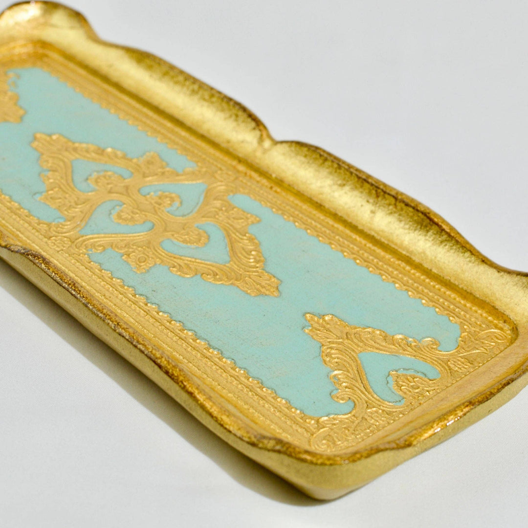 Florentine Carved Gilded Wood Narrow Tray, Made in Italy: Cappuccino