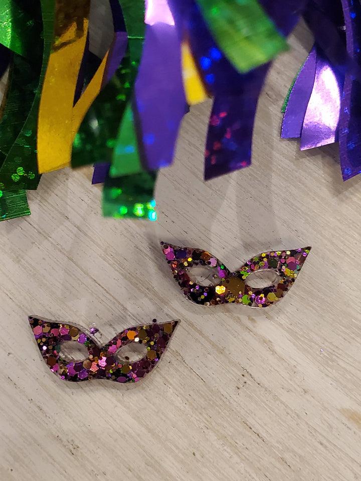 Maggie G - Mardi Gras Mask Stud  Earrings Glitter Earrings Fat Tuesday