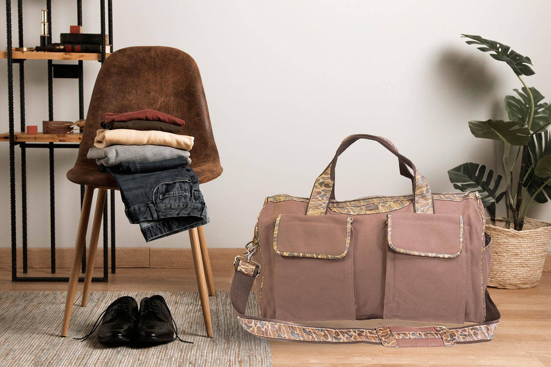 Zep-Pro - Shot Shell Brown Waxed Canvas Old School Camo Weekender Bag.: Brown/Tan