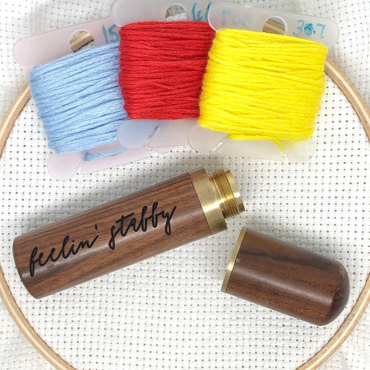 Snarky Crafter Designs - Little Pricks Engraved Needle Case: Snarky Embroidery Cross Stitch Quilting Custom Solid Wood Brass Screw Top Needle Storage Tube Container: On Pins & Needles