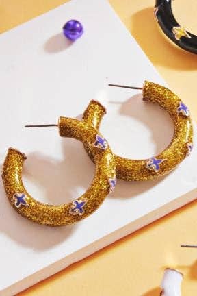 Verita Lane - Mardi Gras Fleur De Lis Enamel Hoop Earrings Hypoaller: White / ONE