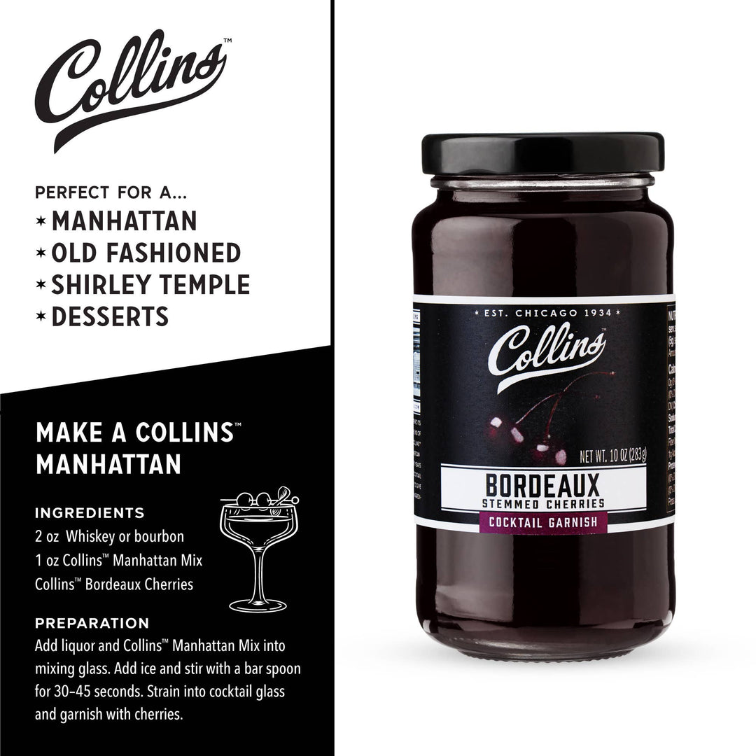 Collins - Bordeaux Stemmed Dark Cherries Cocktail Garnish 10 oz