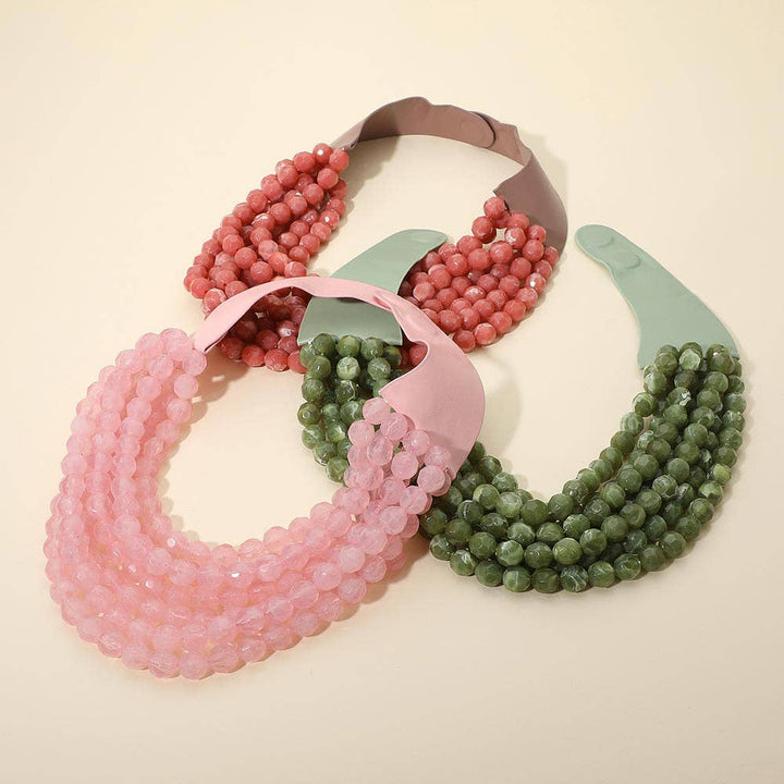 Sensibling Corp. - Marbled Faceted Ball Beaded Multi Layered Faux Leather Magnetic Necklace: Navy