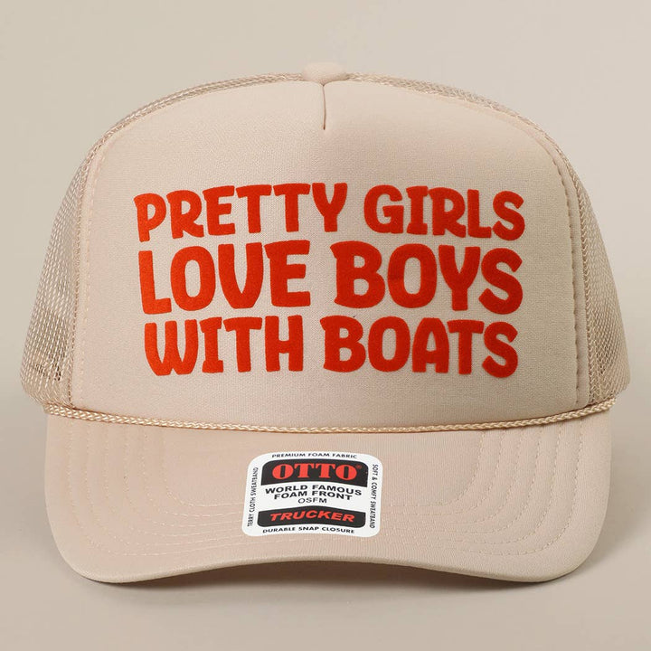 Fashion City - Pretty Girls Love Boys With Boats Text Print Mesh Back Cap: KELLY GREEN / ONE SIZE