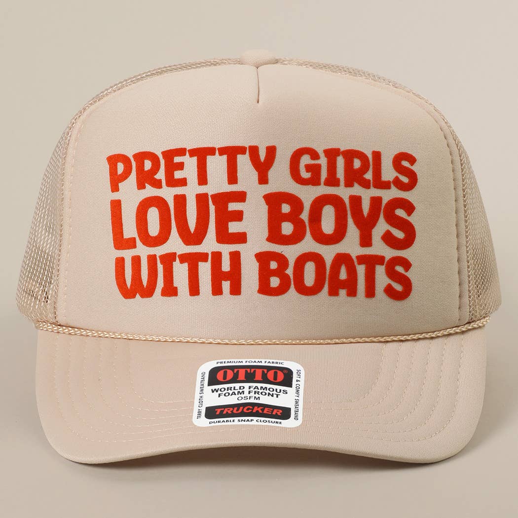 Fashion City - Pretty Girls Love Boys With Boats Text Print Mesh Back Cap: Pink / ONE SIZE