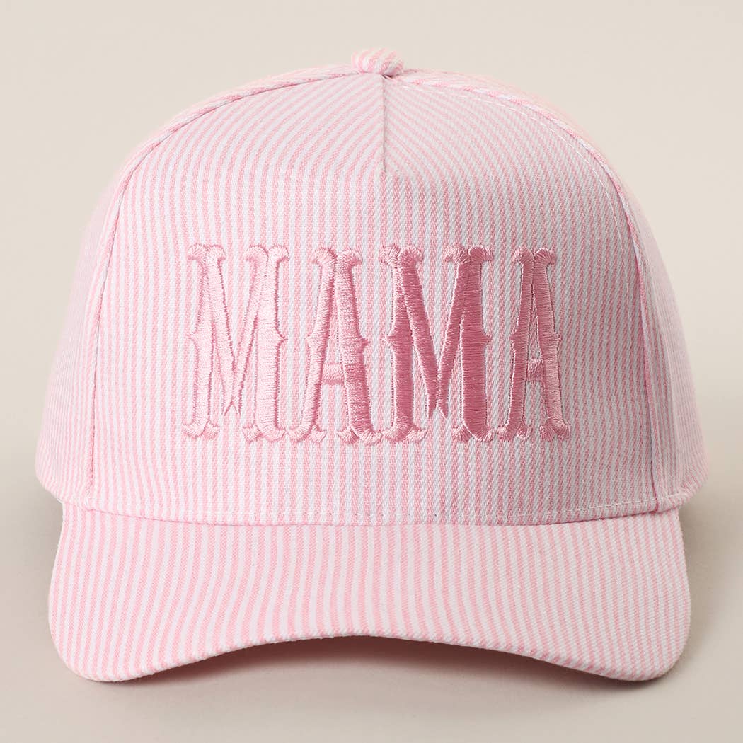 Fashion City - MAMA Embroidered Striped Trucker Hat : BLUE/BLUE