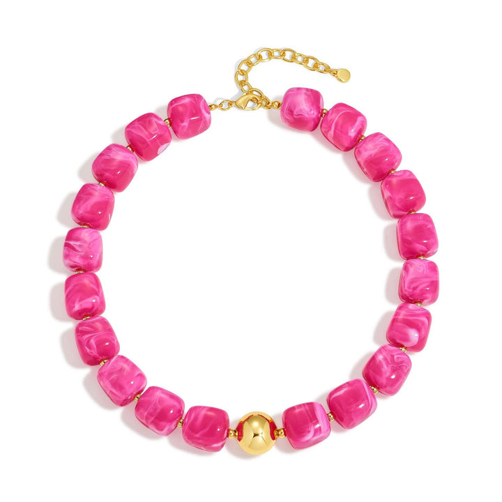 MKS America - Women  Square Resin Bead Necklace With Gold Ball Detail: Deep_Red / M