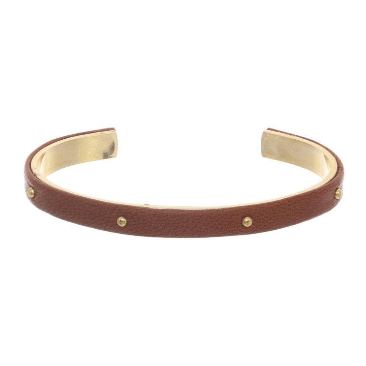 a.v. max - 1/4" Studded Leather Wrapped Cuff: Dark Taupe/Gold