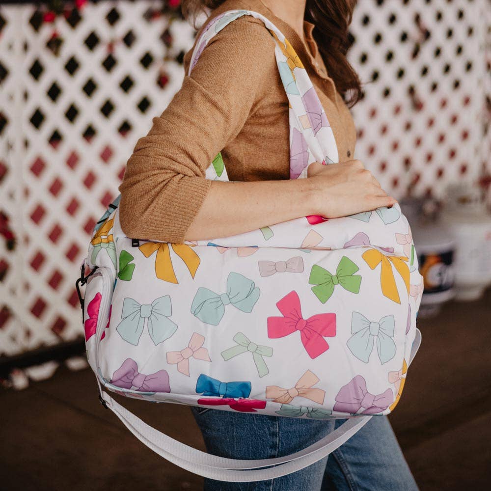 Katydid - Multicolored Coquette Bows Weekend Duffel w/ Pass-Thru Slip: White
