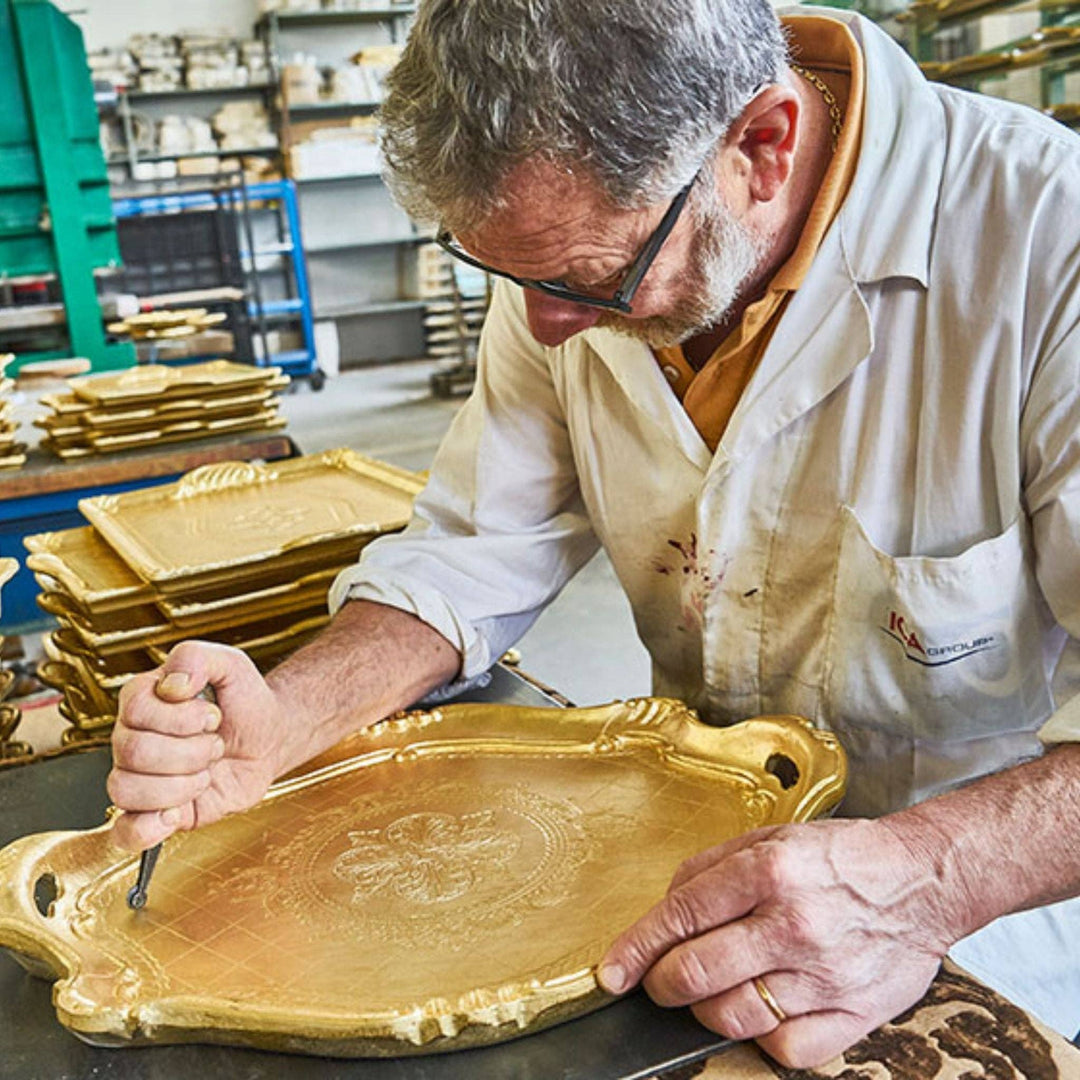 Via Graceffo - Florentine Carved Gilded Wood Circle Tray, Made in Italy: Medium