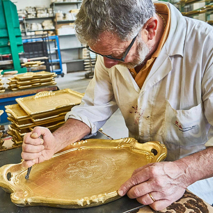 Via Graceffo - Florentine Carved Gilded Wood Circle Tray, Made in Italy: Medium