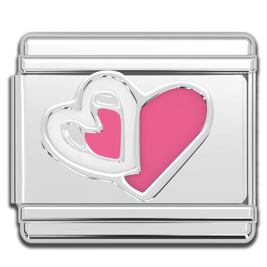 Natalia - Italian Bracelet Charm - Pink & White Hearts 9mm Links