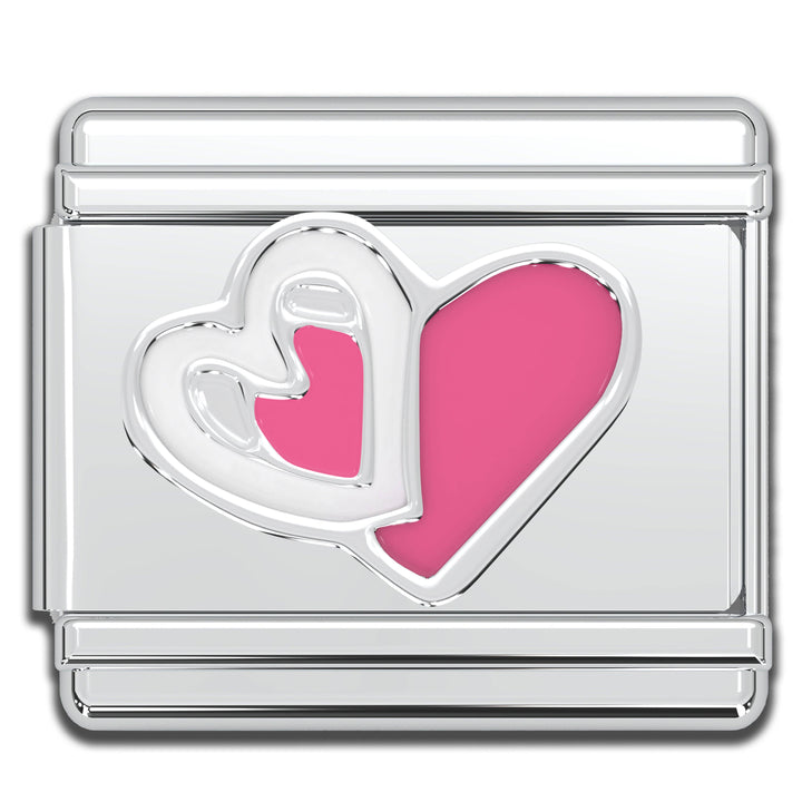 Natalia - Italian Bracelet Charm - Pink & White Hearts 9mm Links