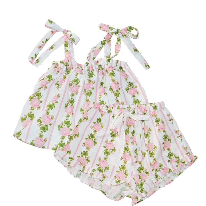 8 Oak Lane - Pink Rose Vine Tie Top Sleep Set: Large / Extra Large