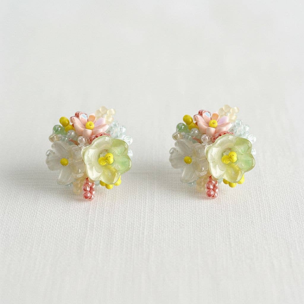 Ellemadera - Colorful Floral Design Drop Earrings