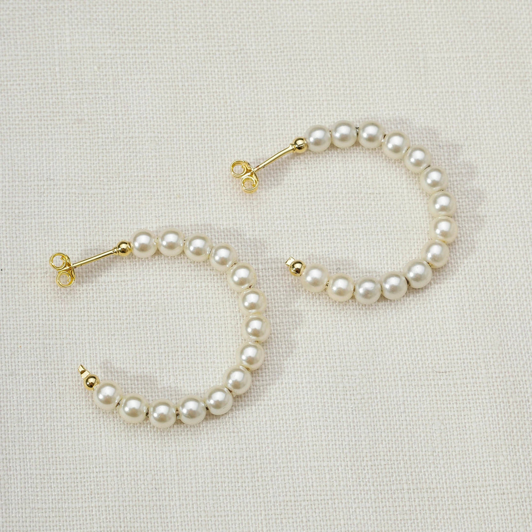GoldFi - 18k Gold Filled 35 mm Simulated Beaded Pearl C-Hoop