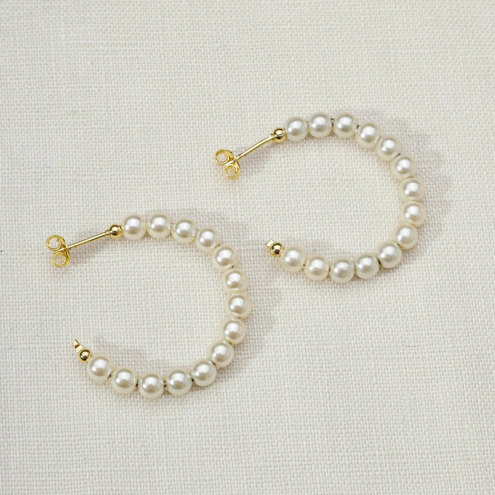GoldFi - 18k Gold Filled 35 mm Simulated Beaded Pearl C-Hoop