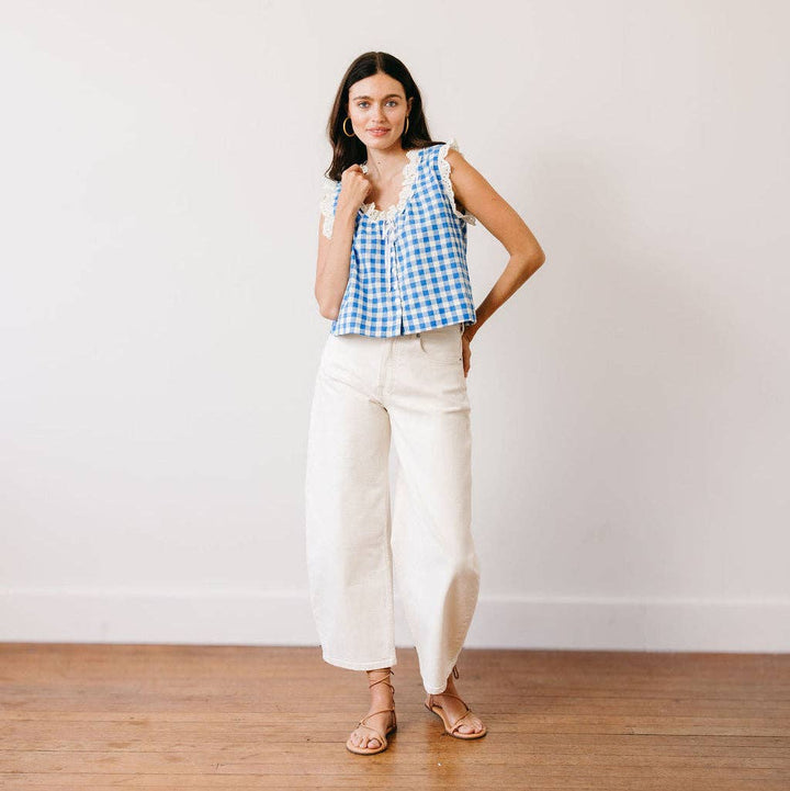 Sunshine Tienda - Blue Bay Gingham Birdie Top: XS