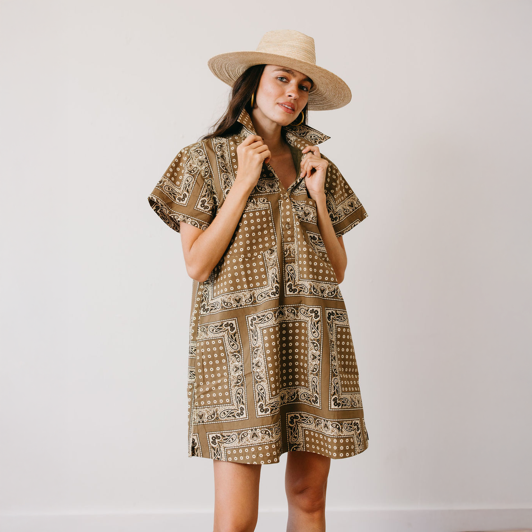 Sunshine Tienda - Olive Bandana Getaway Mini Dress: S
