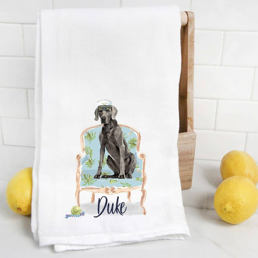 The Preppy Pineapple Home - Weimaraner Tea Towel, Watercolor Pet Portrait: No Accessory / Chinoiserie Chair